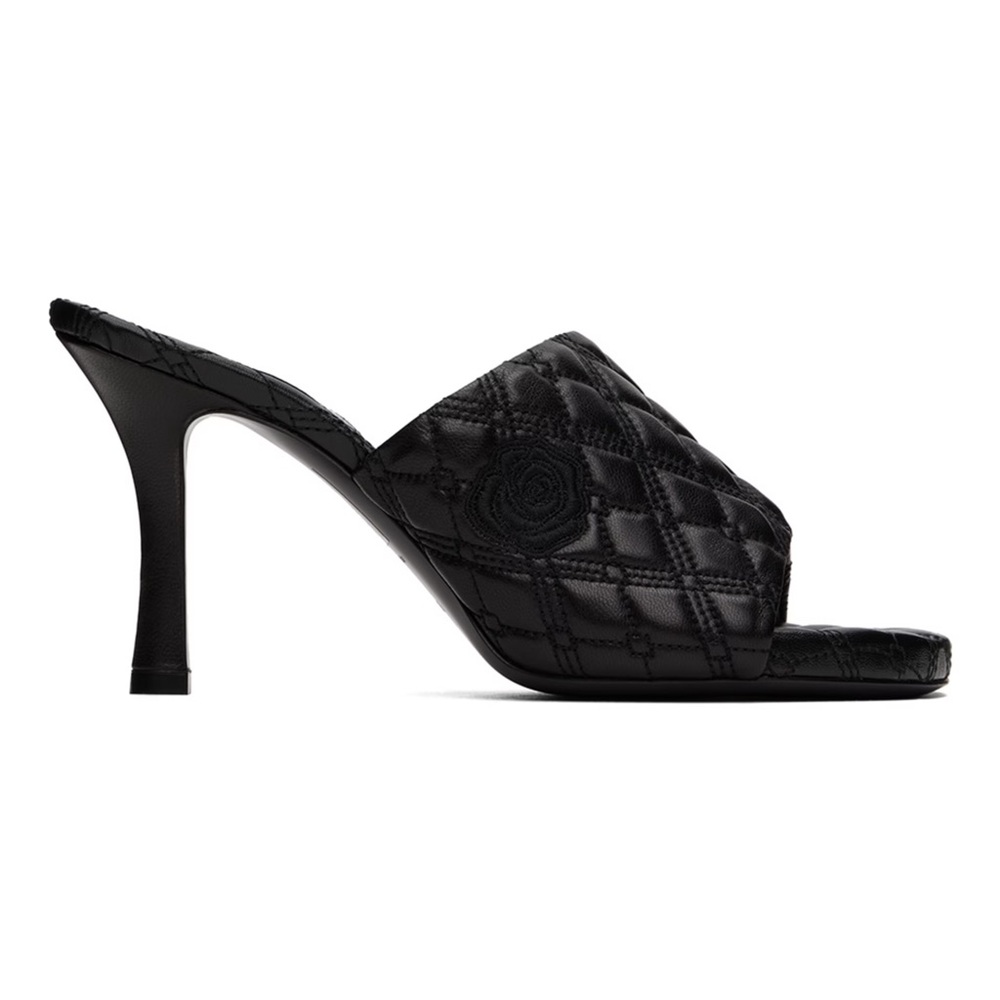 NWT Burberry Black Leather Quilt Mule Sandals Sz 41 - Picture 2 of 6